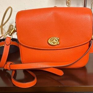 Coach Orange Pebbled Leather Crossbody with Gold Hardware